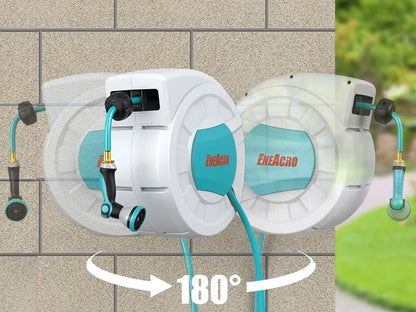 Retractable Garden Hose Reel with Wall Mount 5/8"×66FT with 10 Pattern Hose Nozzle, Brass Connector, Auto Rewind/Any Len